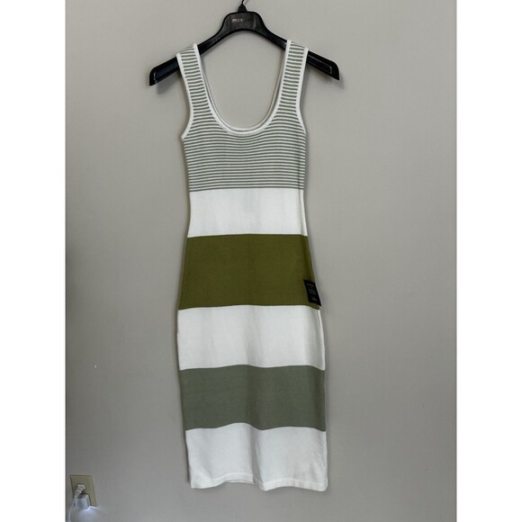 Lulus Easily Gorgeous Ivory and Sage Green Striped Midi Sweater Dress NWT Size M - Picture 5 of 9